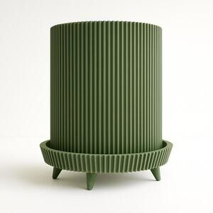 3D Printed Modern Green Mini Planter Unique Ribbed Stylish Legs Plant Display